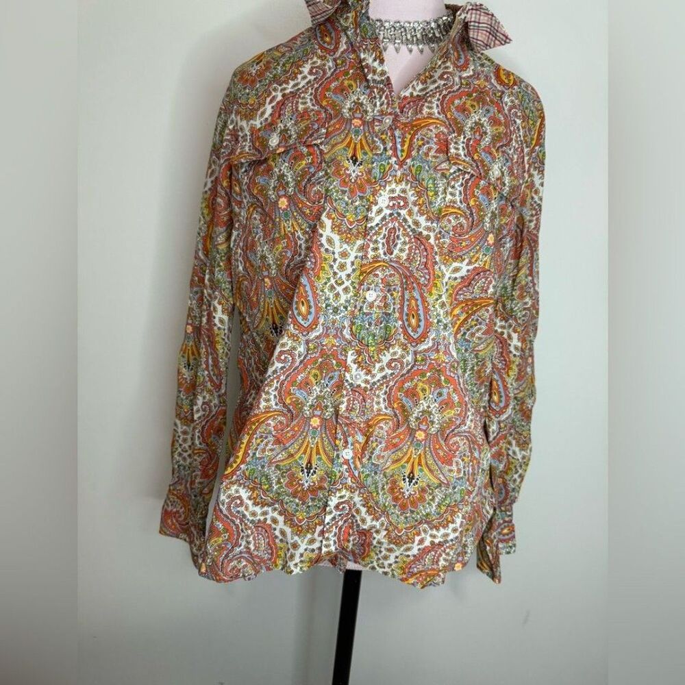 Talbots multi color Paisley Button-Up Blouse 100% cotton in size 14
